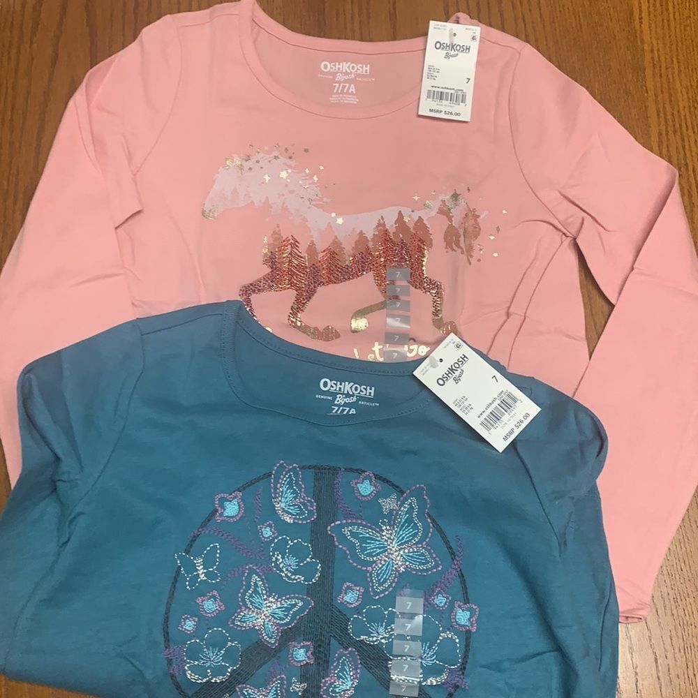 OshKosh Top‎ Bundle Pink Long Sleeve Horse Teal Peace Sign New 14